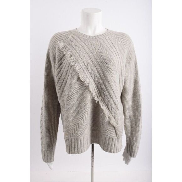 Madewell Womans Fringe Sweater Size M Light Gray Cable Knit Merino Wool - Picture 1 of 6